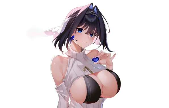 Girl, sexy, cleavage, boobs, anime, blue eyes, beautiful, short hair