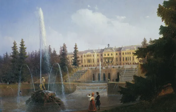 Картинка парк, картина, фонтан, айвазовский, петергоф, самсон