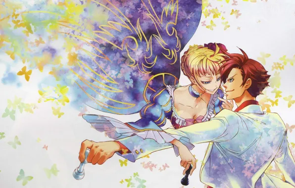 Бабочки, улыбка, шахматы, декольте, двое, umineko no naku koro ni, когда плачут чайки, beatrice