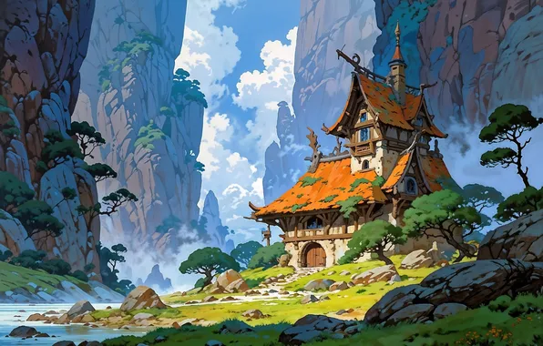 Картинка house, art, rocks, ai art