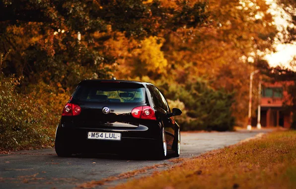 Дорога, осень, листья, Volkswagen, cars, auto, Golf, cars walls