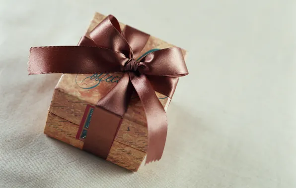 Подарок, лента, бантик, коричневая, коробочка