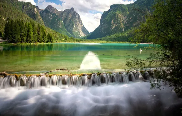 Лес, вода, горы, природа, озеро, отражение, Sven Lachmann