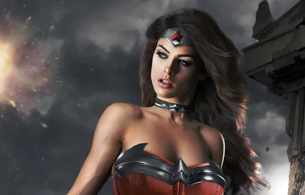 Взгляд, девушка, макияж, костюм, Wonder Woman, Cosplay