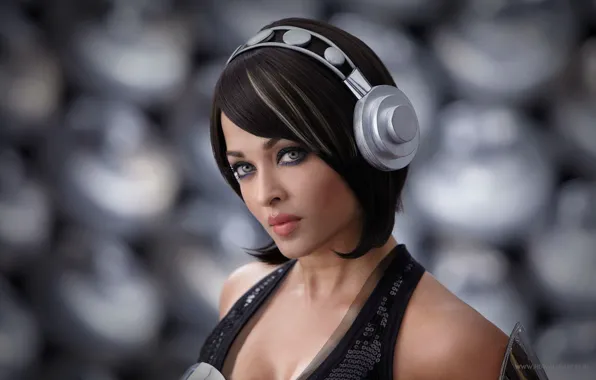 Girl, Aishwarya Rai, short hair, face, beautiful girl, actress, portrait, headphone