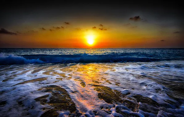 Море, волны, небо, облака, пейзаж, закат