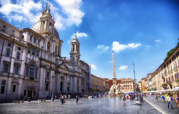 Картинка Рим, Италия, собор, обелиск, Пьяцца Навона, фонтан четырех рек