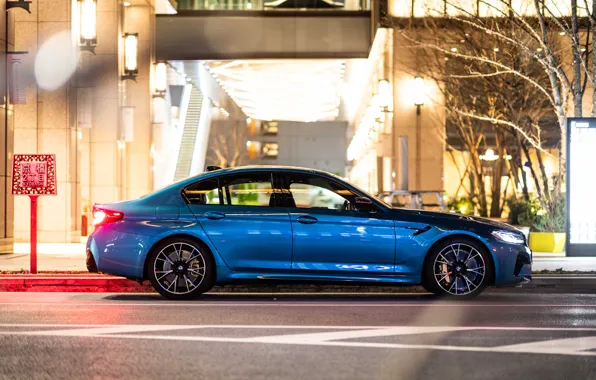 Картинка BMW, blue, side view, M5, F90, BMW M5 Competition