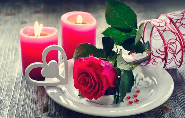 Картинка любовь, цветы, розы, свечи, лепестки, valentine's day