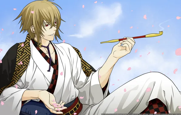 Трубка, аниме, демон, арт, парень, Hakuouki, Демоны сакуры, Kazama Chikage