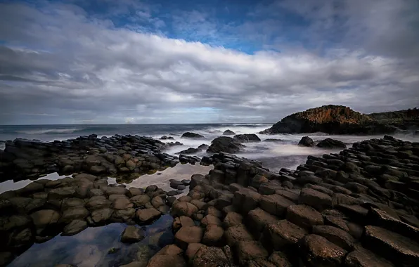Картинка море, камни, побережье, Северная Ирландия