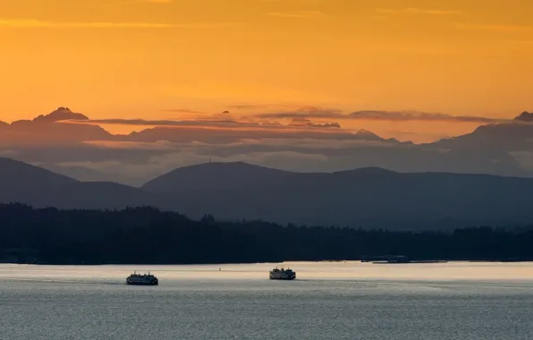 Sunset, Washington, ship, boat, Seattle, ferry, ferries, Bremerton