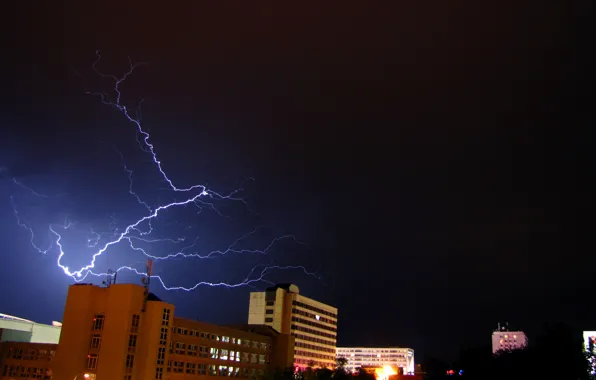 Storm, night, flash, Czech Republic, Pardubice
