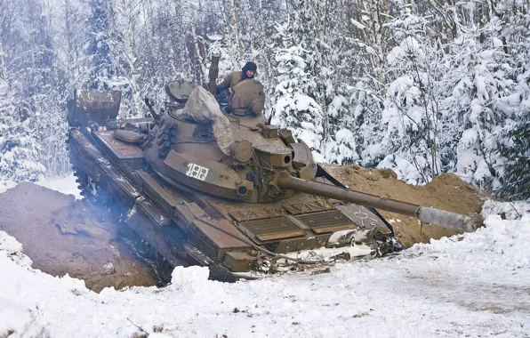 Картинка зима, снег, ссср, танк, т-62
