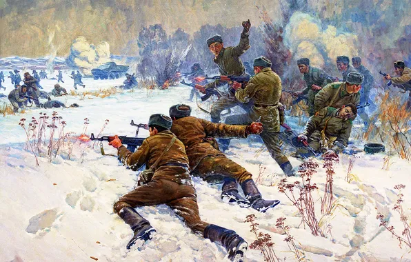 Зима, Снег, Картина, Китай, Солдаты, СССР, Русские, АК-47