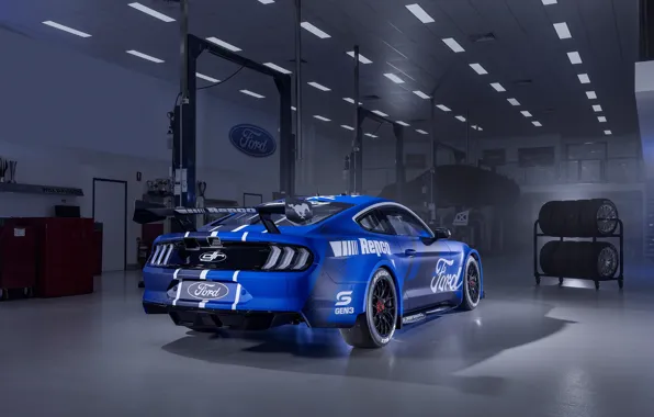 Mustang, Ford, Blue, Rear, 2022, Ford Mustang GT Supercar, GT Supercar