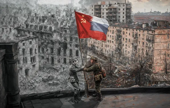 Дома, Солдаты, СССР, Двое, Россия, Арт, Украина, Великая Отечественная война