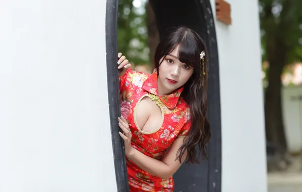 Взгляд, платье, азиатка