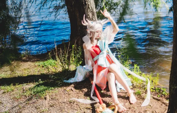 Beautiful, Asian, Model, Tree, Water, Woman, River, Pretty
