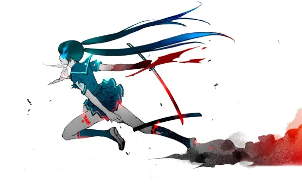 Картинка катана, hatsune miku, black rock shooter, кровь плюс