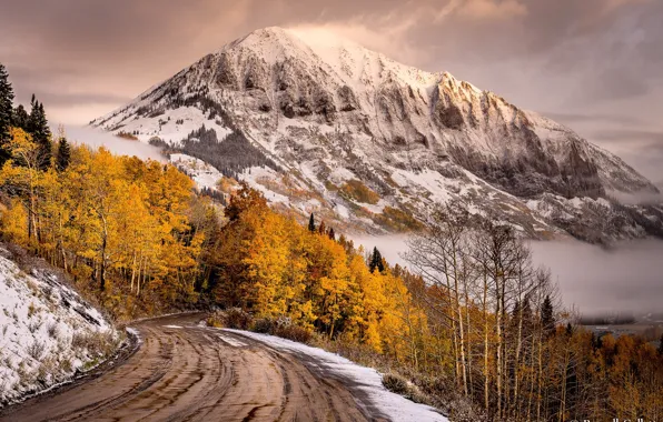 Дорога, снег, горы, природа