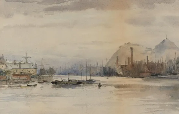 Пейзаж, рисунок, акварель, Frederick Childe Hassam, Чайльд Гассам, Dumbarton Rock
