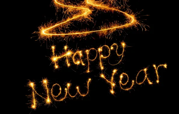 Картинка новый год, огоньки, слова, happy new year? счастливого нового года