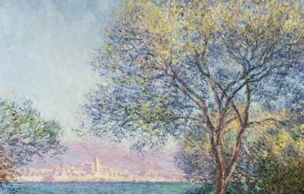 Картинка пейзаж, город, дерево, картина, Клод Моне, Антиб Утром