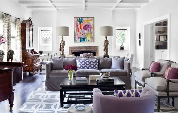 Стиль, комната, интерьер, Калифорния, камин, Beverly Hills, Беверли-Хиллз, Preppy traditional living room