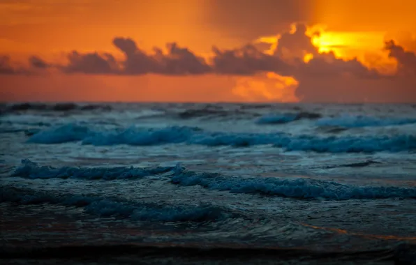 Картинка океан, рассвет, USA, San Jacinto, Galveston