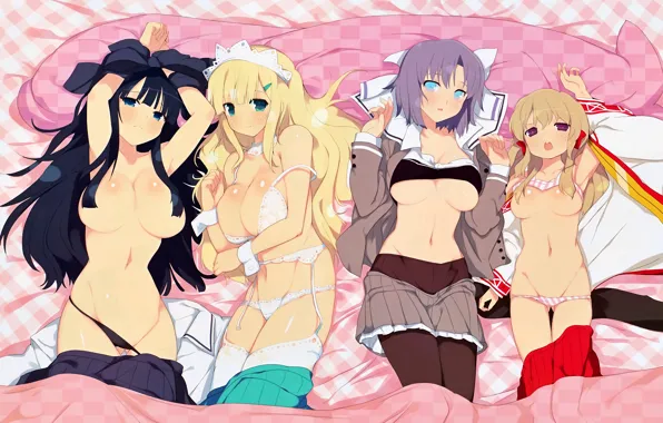 Sexy, lingerie, pantsu, bra, panties, thighhighs, green eyes, long hair