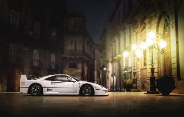 Авто, Белый, Машина, Ferrari, F40, Рендеринг, Ferrari F40, Sarathonux Kor