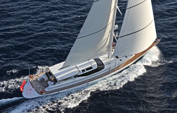 Море, путь, ветер, парусник, sailboat, luxury yacht, вид с дрона, плавание под парусом