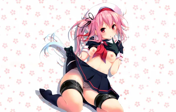 Girl, sexy, lingerie, pantsu, school uniform, panties, pink hair, erect nipples