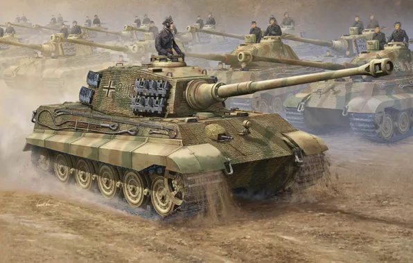 Картинка война, танк, Арт, строй, тяжелый, немецкий, Tiger II, PzKpfw VI Ausf. B