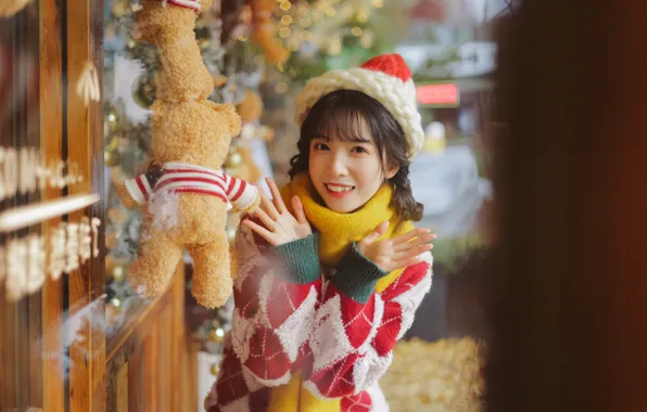Beautiful, Christmas, Asian, Model, Woman, Pretty, Japanese, Scarf