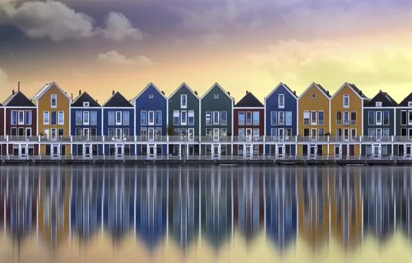 Картинка вода, город, домики, Нидерланды