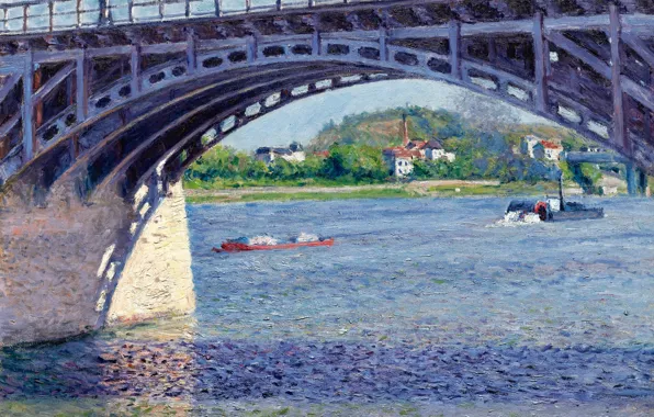 Река, картина, опора, арка, Gustave Caillebotte, Гюстав Кайботт, Мост на Сене в Аржантёе