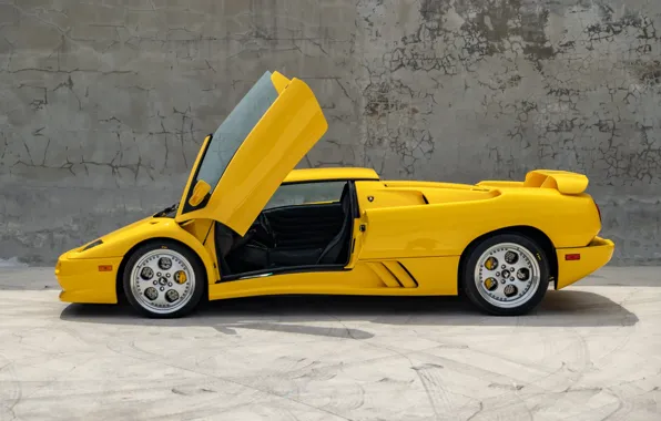 Картинка желтый, Lamborghini, Diablo, ламборгини, ламбо двери, Lamborghini Diablo VT Roadster