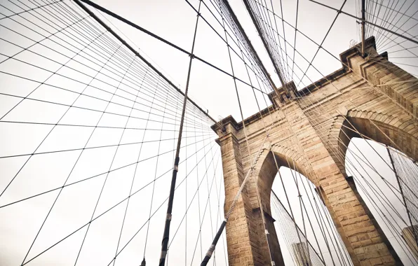 Картинка мост, город, Нью-Йорк, Бруклин, USA, США, Америка, канаты
