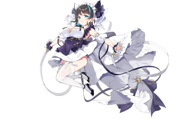 Girl, sexy, cleavage, thighhighs, long hair, dress, boobs, anime