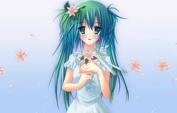 Картинка девушка, цветы, арт, vocaloid, hatsune miku, вокалоид, haijin, shiraha