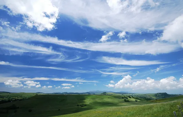 Картинка небо, облака, поля, долина