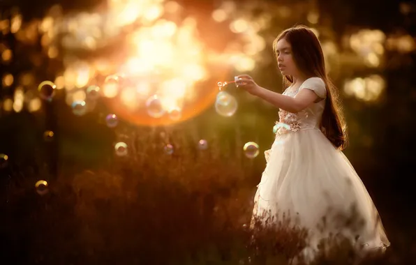 Картинка свет, природа, пузыри, девочка