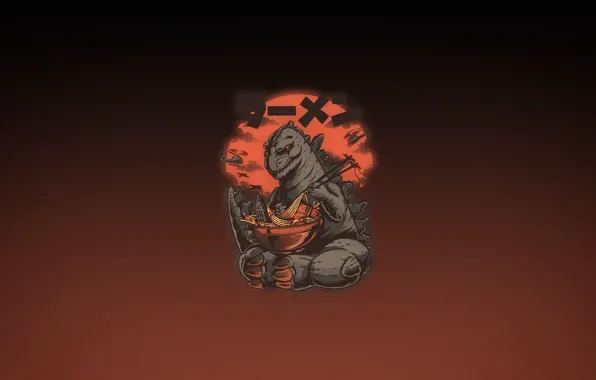 Минимализм, Юмор, Фон, Арт, Еда, Лапша, Обед, Godzila