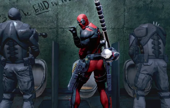 Картинка оружие, Marvel, Дэдпул, Wade Wilson, Deadpool: The Game, toilet, антигерой