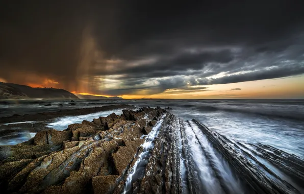 Море, закат, природа, скалы