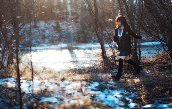 Beautiful, Asian, Model, Winter, Water, Snow, Woman, Cute