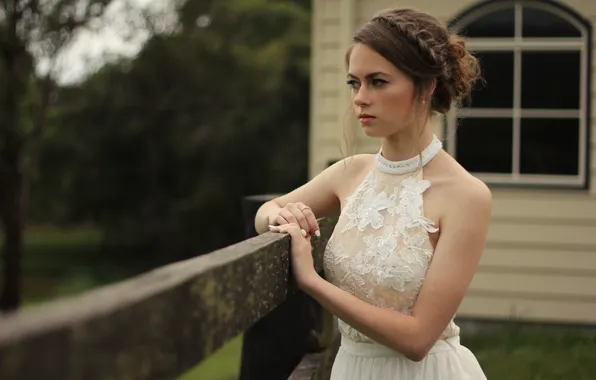 Картинка девушка, модель, актриса, прическа, белое платье