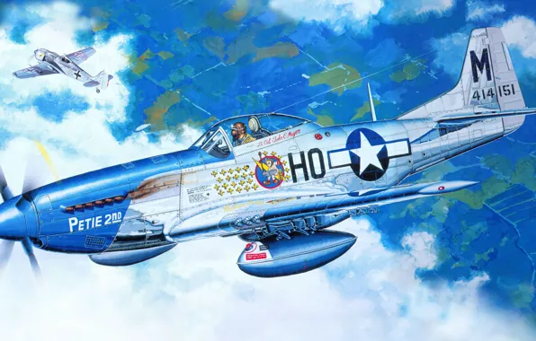 Рисунок, Mustang, воздушный бой, P-51D, fw-190